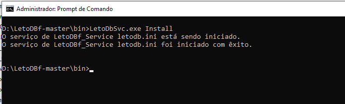 Cmd como Administrador para dar Start ao serviço Leto.